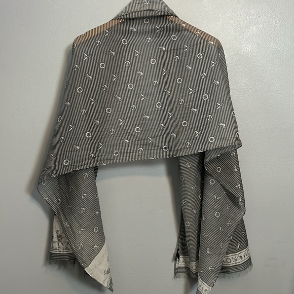 Franco Ferrari Cotton Silk Nautical  Grey White Scarf Made In Italy - Picture 3 of 17